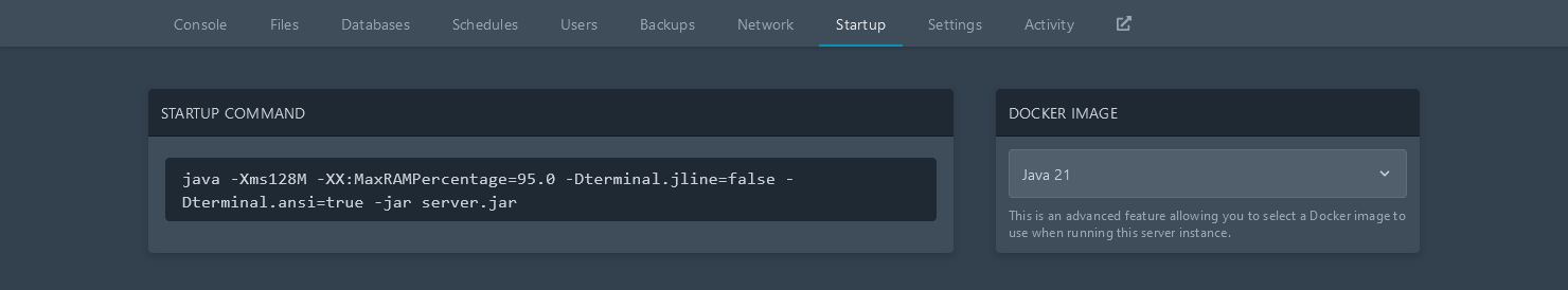 Pterodactyl 手动更改 Java 版本